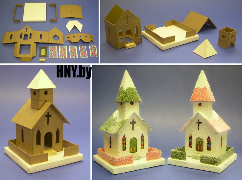 Новогодний домик из картона своими руками: делаем церковь для рождественской деревушки + Схема 