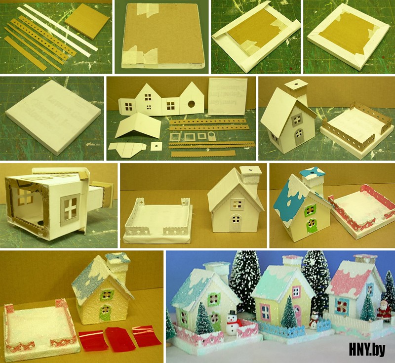 Новогодний домик из картона: делаем небольшие коттеджи своими руками + Схема