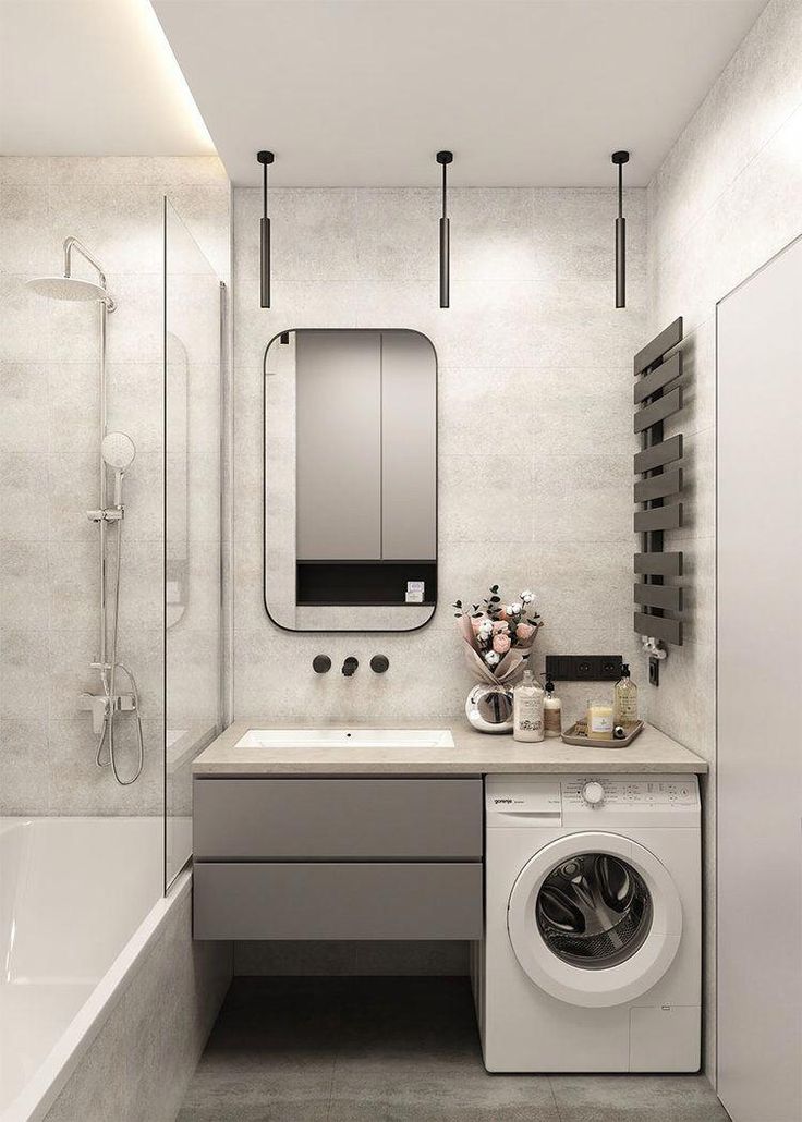Дизайн проект ванной комнаты 4 кв м со стиральной машиной