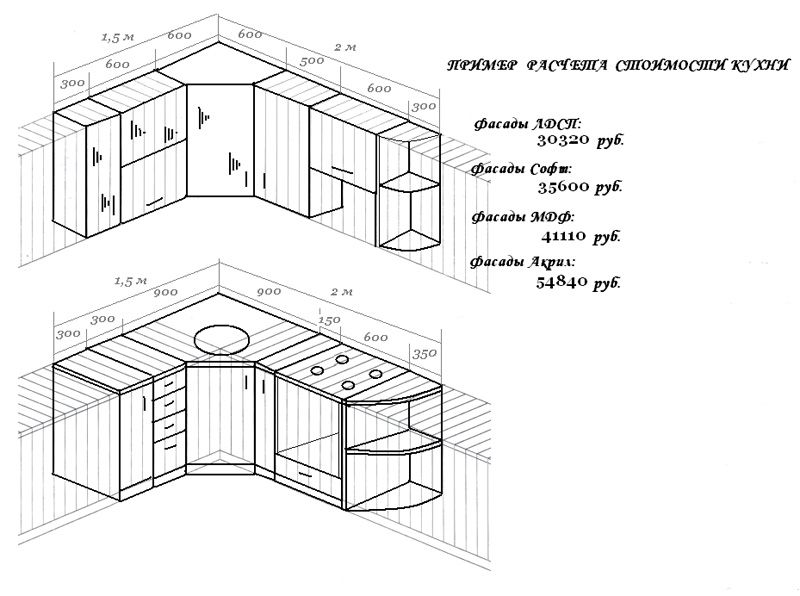 Чертежи размеры кухни угловой