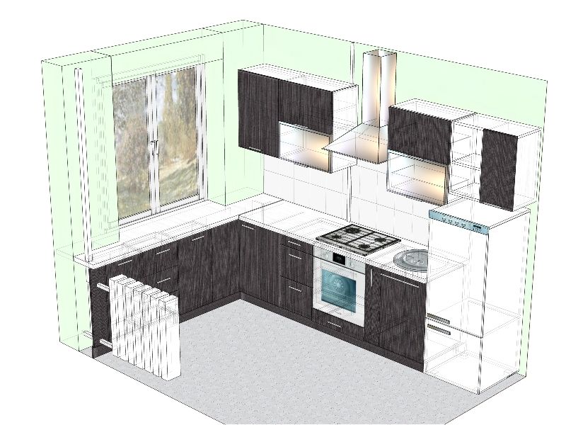Проект кухни 4 на 4 метра с окном