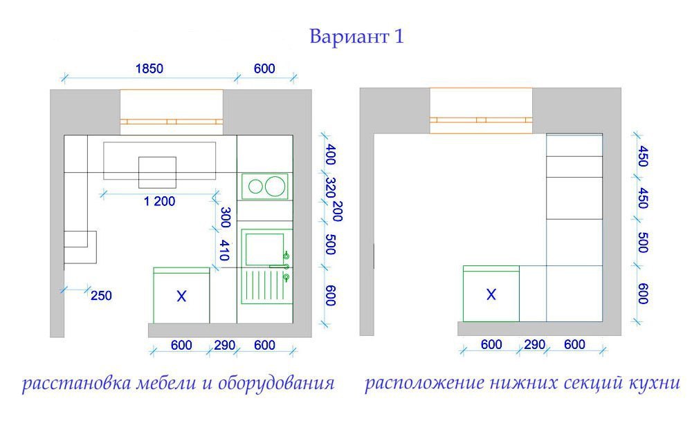 План кухни 6 кв м