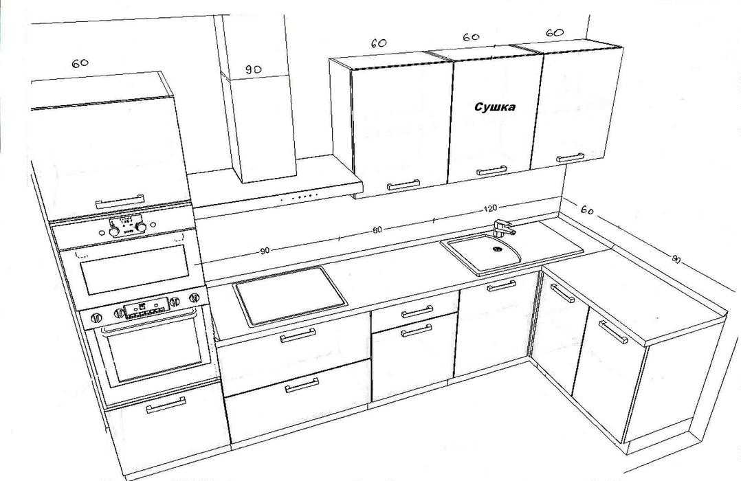 Планировка кухни с размерами и мебелью реальные