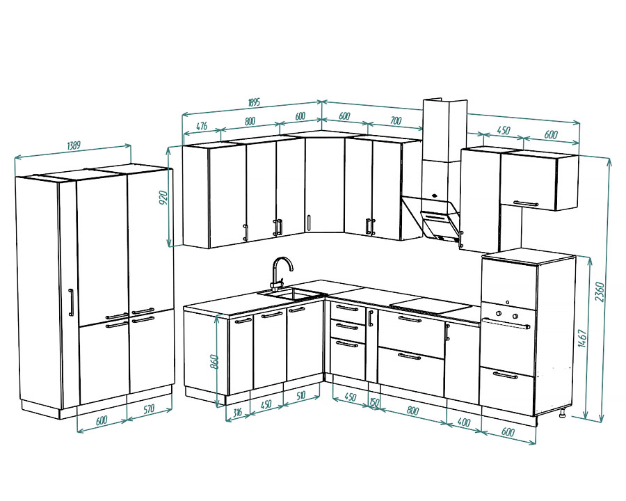 Готовый проект кухни с размерами и распилом