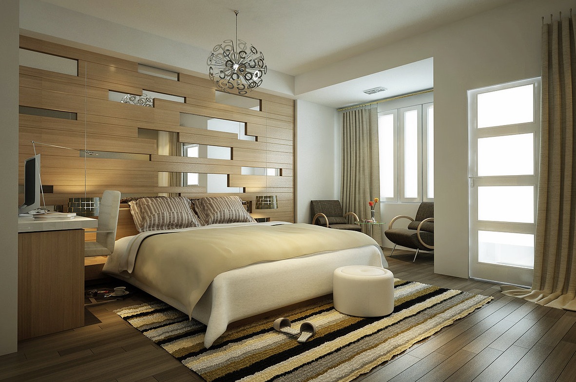 Бежево-белый дизайн спальни