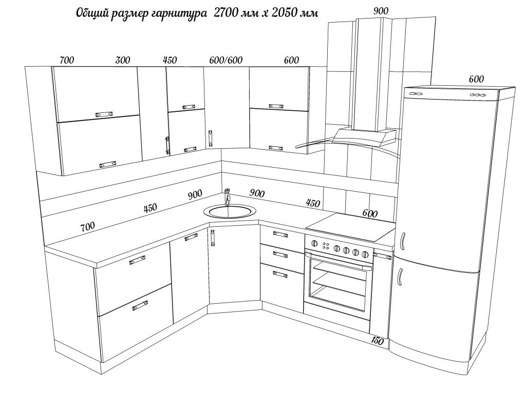 Размер кухни чертеж