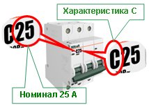 Маркировка автомата с характеристикой С