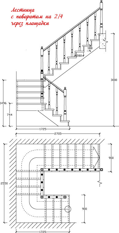 Чертеж лестницы на второй этаж