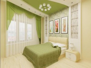 Акцент на зеленый цвет в интерьере спальни