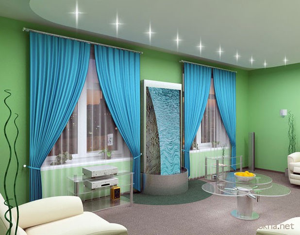Дизайн гостиной с голубыми стенами