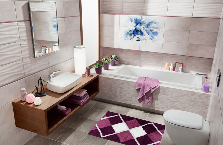 Confetti Bath Tuvana 26 Aubergine Фиолетовые ковры в интерьере Confetti-Bath_Tuvana-26-Aubergine-int-W.jpg