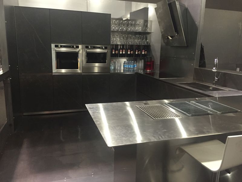 Kitchen with stainless steel countertop