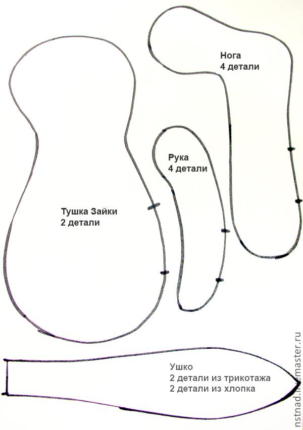 Как сшить зайку. Часть 1. Тушка зайки. Выкройка, раскрой, набивка., фото № 3