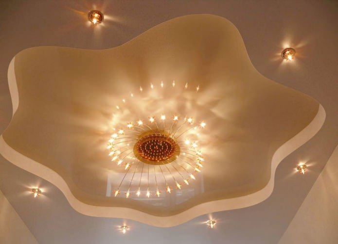 Потолок из гипсокартона с подсветкой на кухне