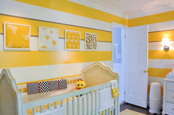комната для новорожденного в желтом цвете