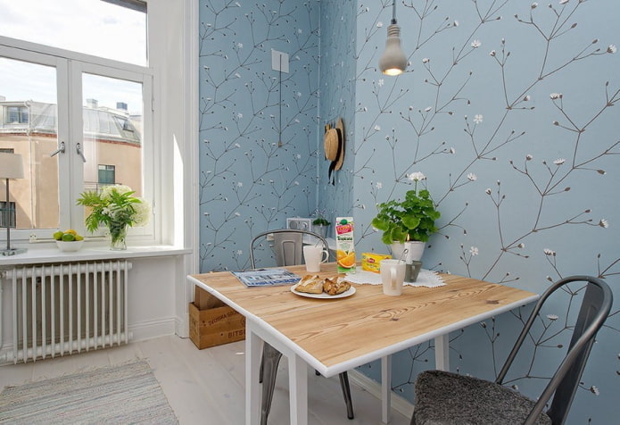 интерьер голубой кухни в нордическом стиле