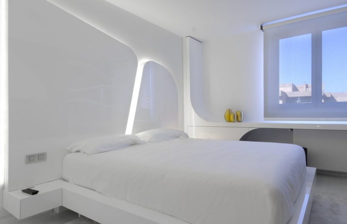 белоснежная спальня в стиле хай-тек