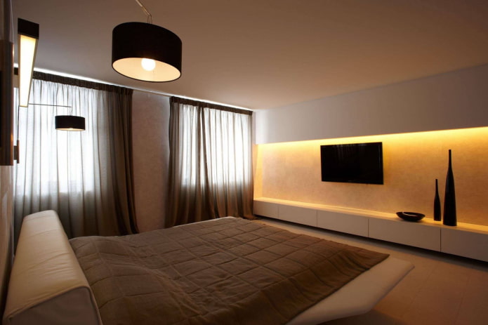 освещение в интерьере спальни в минималистичной стилистике