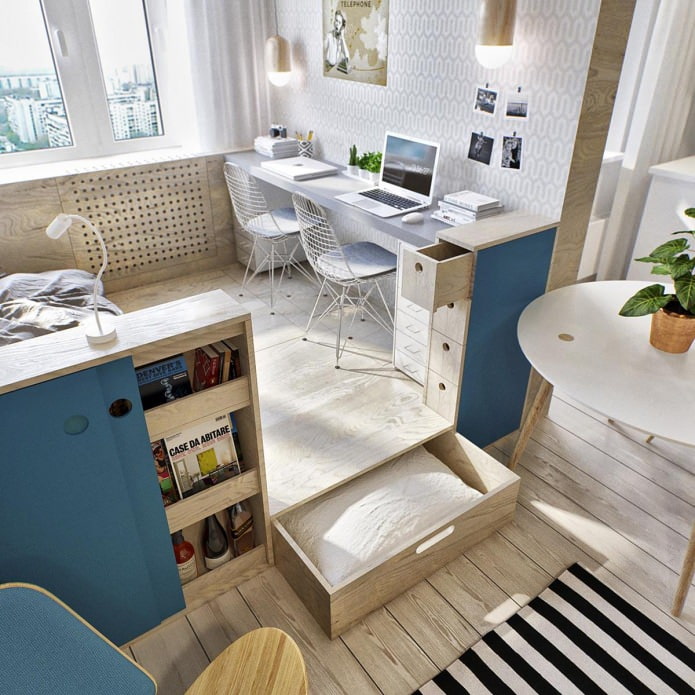 Дизайн гостиной, спальни и кабинета в одной комнате
