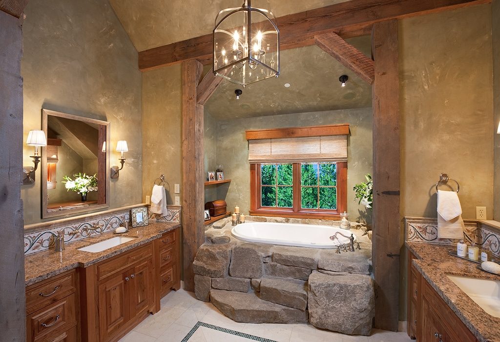 Декор ванной комнаты в стиле кантри каменная ванная