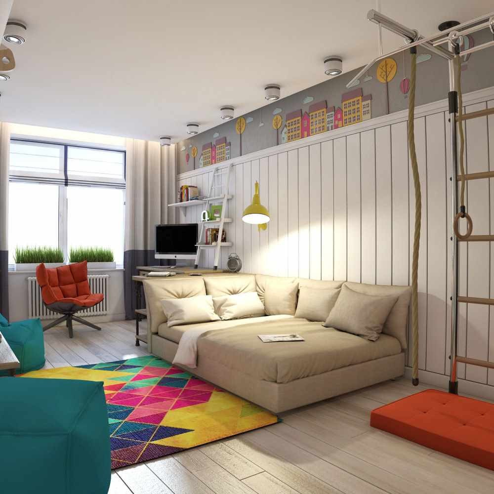 пример яркого дизайна детской комнаты
