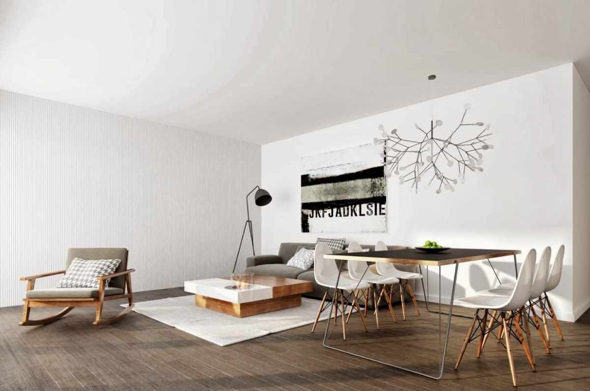 пример применения красивого интерьера гостиной комнаты в стиле минимализм