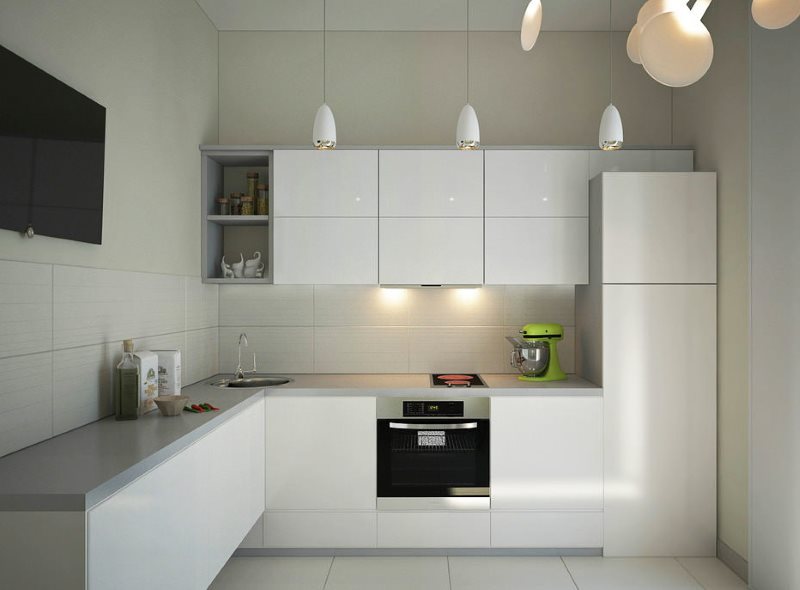 Угловая кухня в стиле минимализма с гладкими фасадами