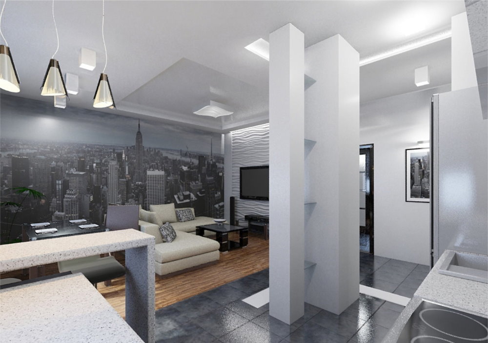 Дизайн однокомнатной квартиры в стиле хай-тек
