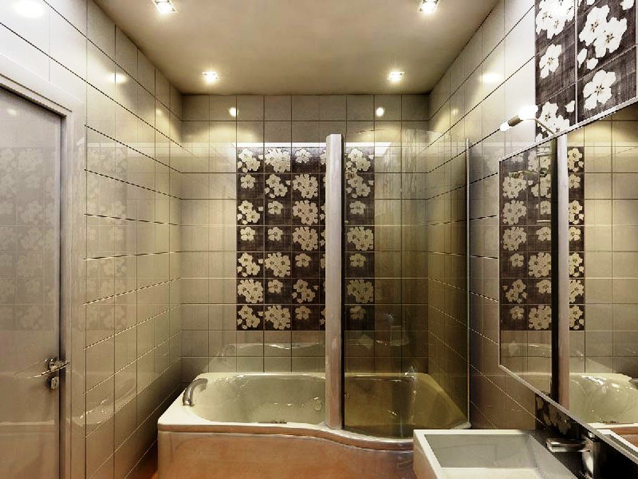 Дизайн ванной комнаты с душевой кабиной и угловой ванной