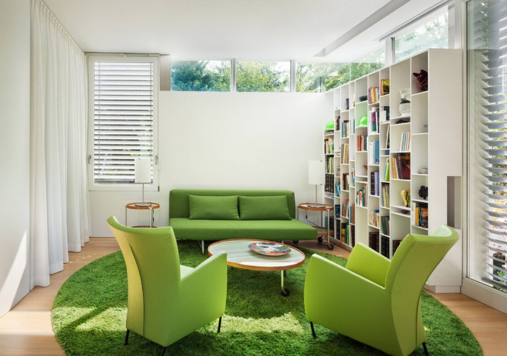 Зеленая мебель в современной гостиной