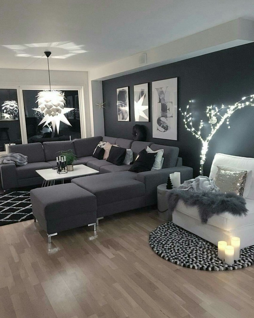Дизайн гостиной комнаты в серых тонах
