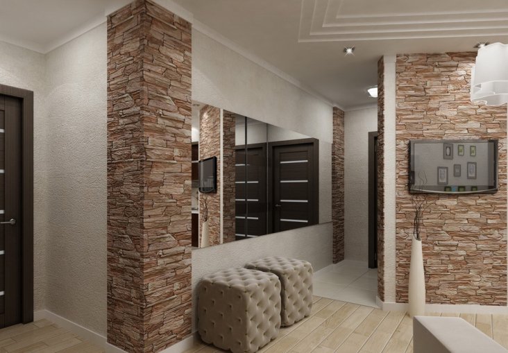 Дизайн комнаты дерево и камень