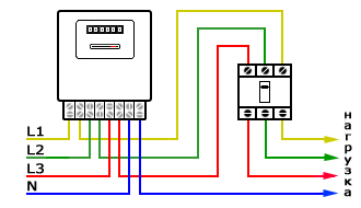Схема прямого включения трехфазного счетчика