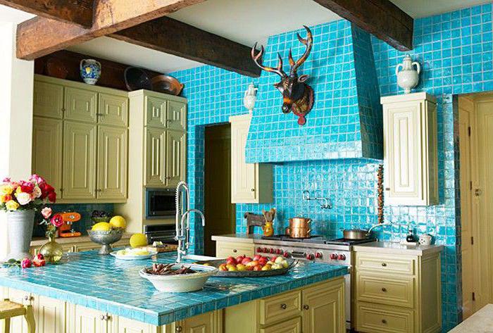 бирюзовый цвет в интерьере кухни