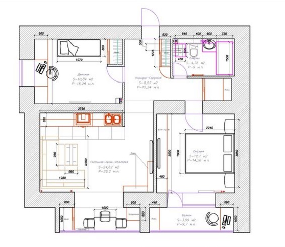 пример планировки двухкомнатной квартиры 60 кв м