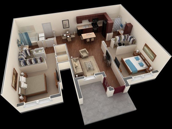 two large bedrooms