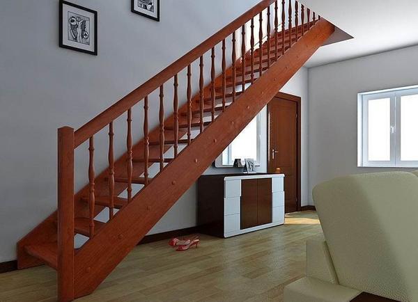 Оригинально и красиво в интерьере помещения будет смотреться деревянная лестница на второй этаж