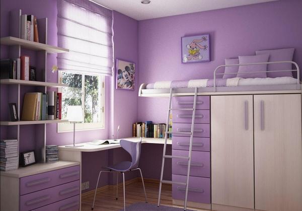 Обязательными элементами в спальне для девочек являются кровать, рабочий стол и практичный шкаф