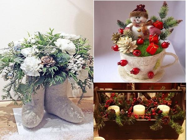 Необычные варианты подставок для новогодних композиций. Фото с сайта ru.pinterest.com