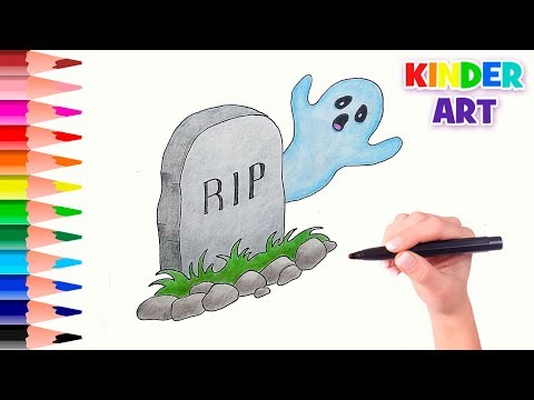 Надгробие и привидение - Рисунки на Хэллоуин 