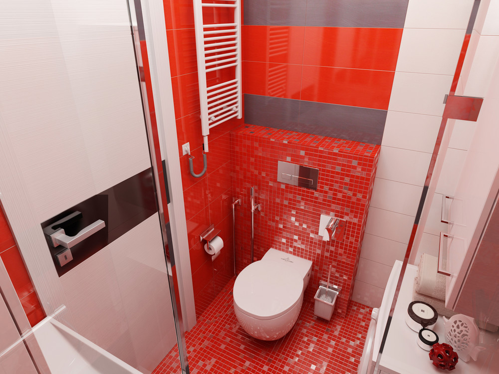 Дизайн ванной комнаты с красными акцентами