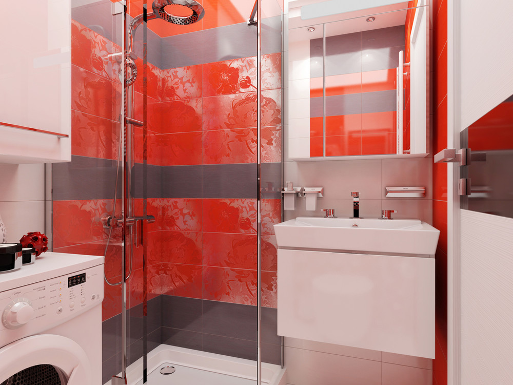 Дизайн ванной комнаты с красными акцентами - фото 2