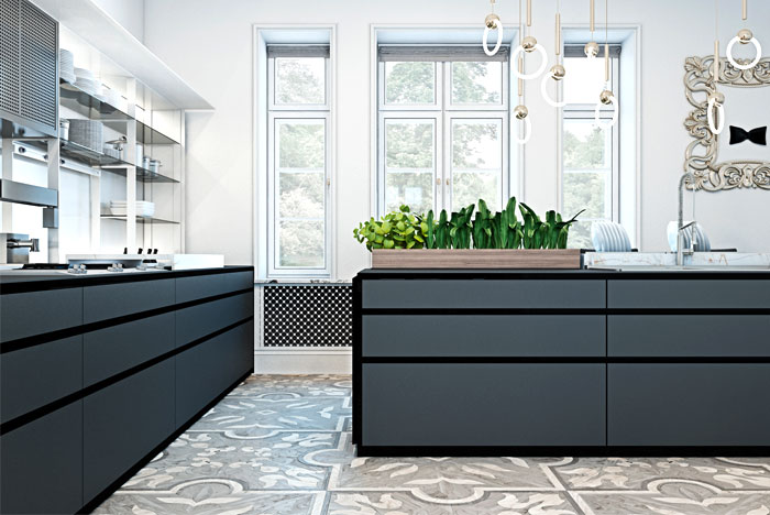 Дизайн интерьера роскошной квартиры: зелень на кухне