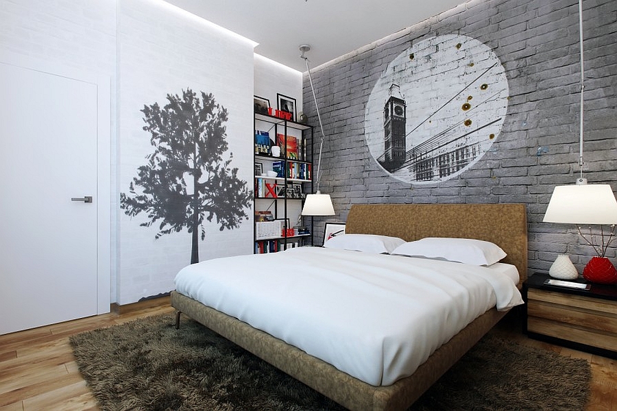 Стильная спальня с граффити и принтом
