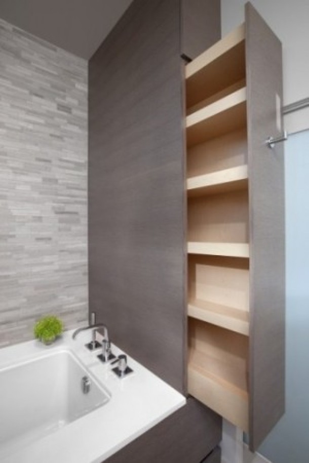 Идеи организации пространства небольшой ванной комнаты. Фото 35