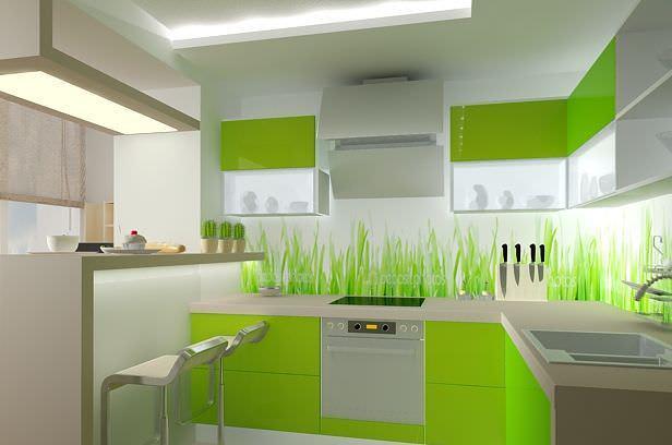 Совмещенная кухня в зеленых тонах – помещение с расслабляющей уравновешивающей атмосферой