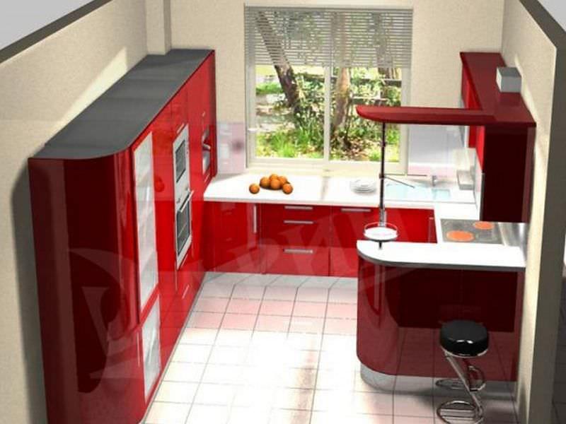 Полукруговое расположение мебели на кухне можно дополнить барной стойкой, отделяющей зону кухни от столовой