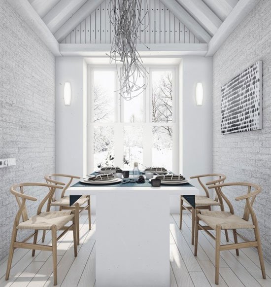 extraordinary-feminine-dining-room-with-white-interior-design-also-brick-wall-wooden-chair-plus-floor-laminating