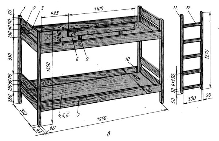 чертеж двухъярусной кровати