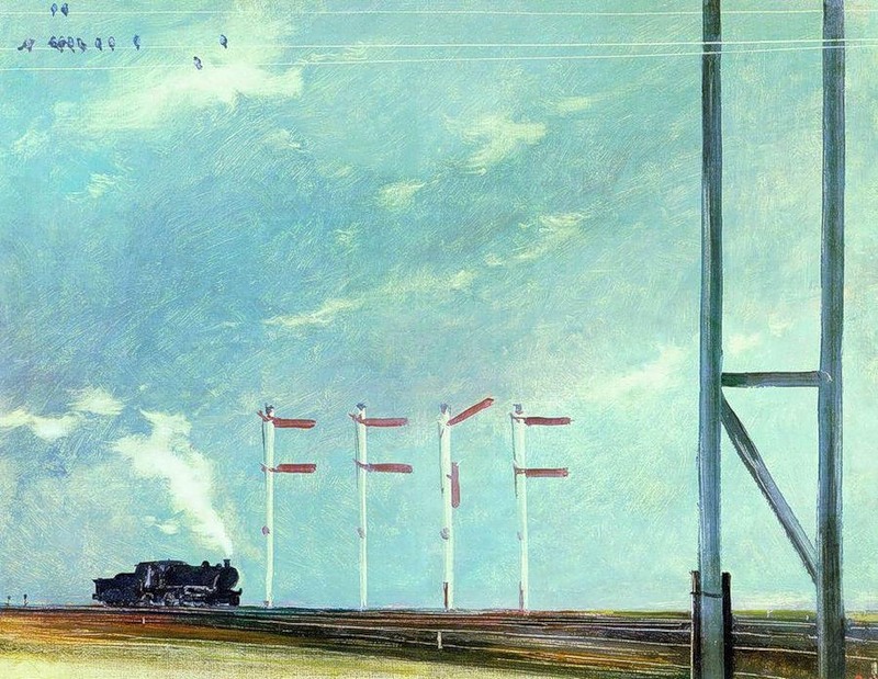 Индустриальный пейзаж Г. Нисского «Осень. Семафоры». 1932 г.